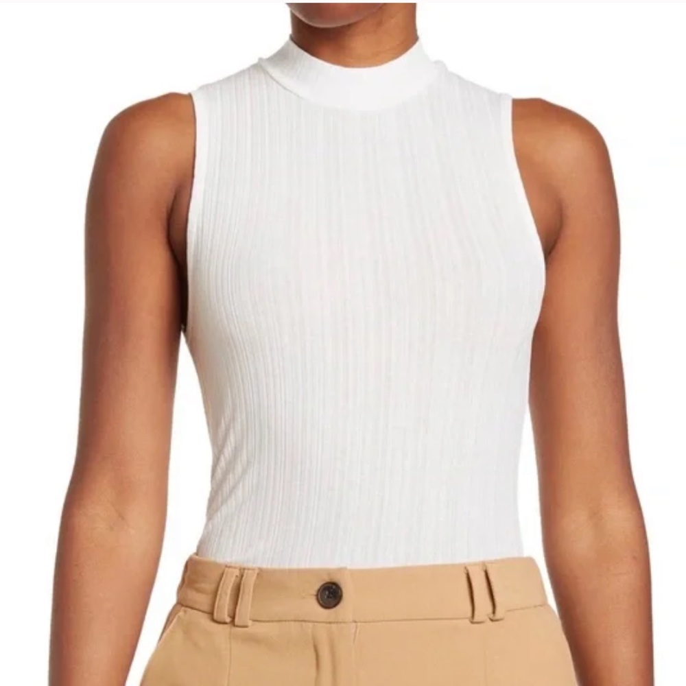 Vince White Sleeveless Ribbed Mock Neck Top or Shell